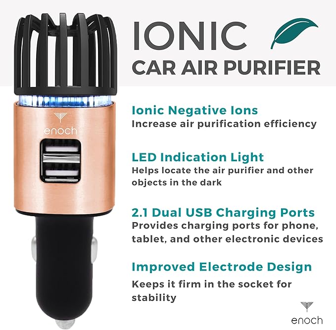 Enoch Car Air Purifier Premium Air Ionizer - 12V Plug-In Ionic Ozone Deodorizer - Image 3
