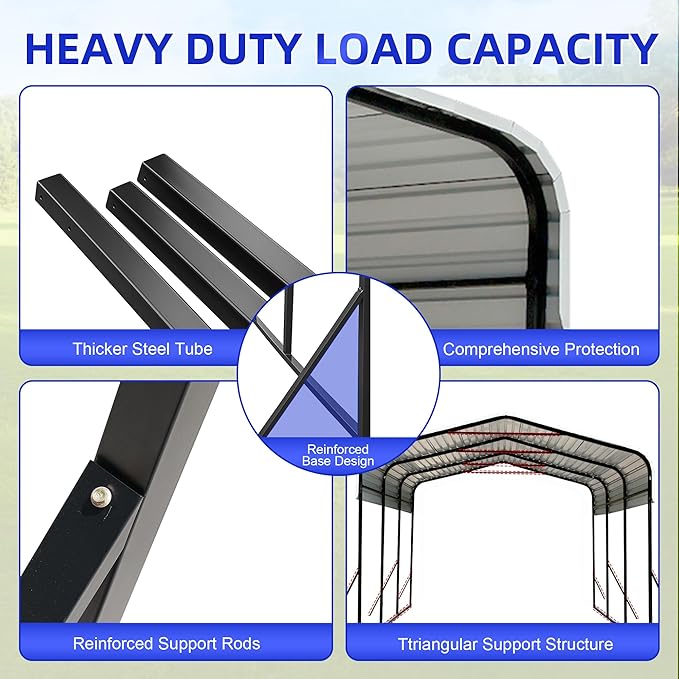 10x15 Metal Carport with Base Fixings Heavy Duty Garage Outdoor Chrome Plated - Image 4