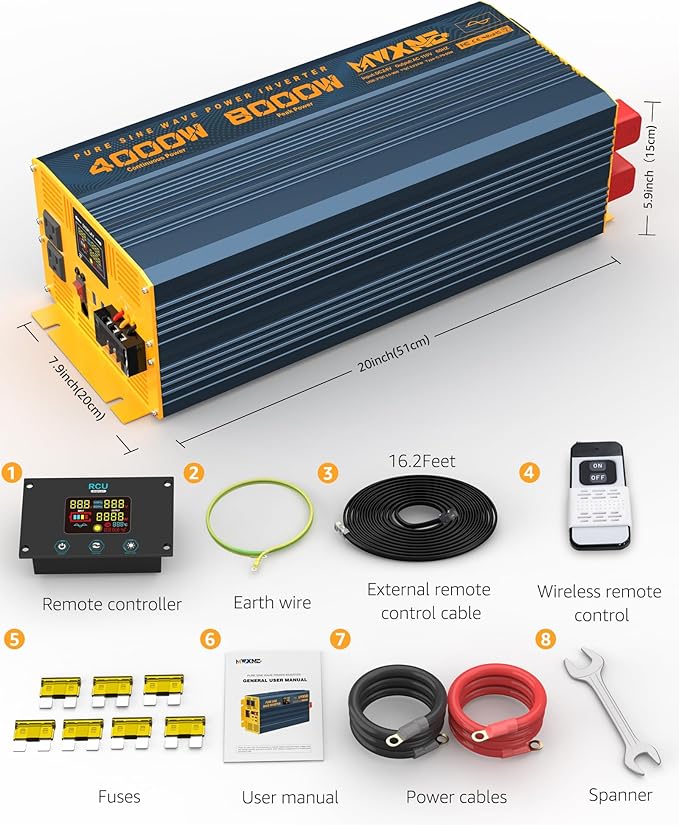 4000W Pure Sine Wave Power Inverter DC 24V to AC 110V 120V - Image 9