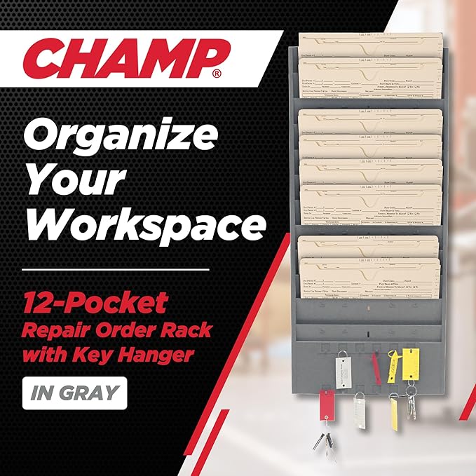 CHAMP® Repair Order Rack with Key Hanger, Heavy-Duty 12-Pocket Alloy Steel Wall - Image 2