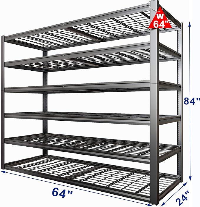 64" Wide 6-Tier Garage Shelving Unit, Heavy Duty Garage Storage Shelves - Image 2
