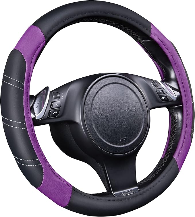 CAR PASS Line Rider Microfiber Leather Sporty 14.5-15 inch Steering Wheel Cover - Image 2