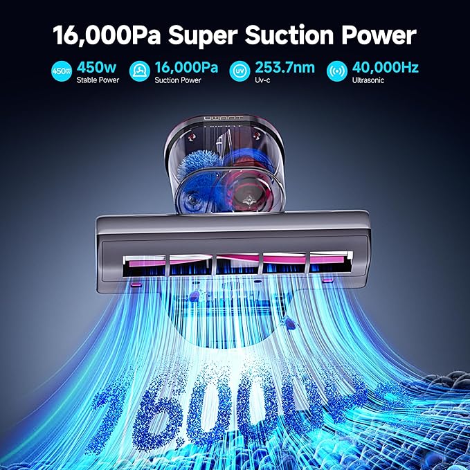 uwant Bed Cleaner with 16Kpa Suction Metal Roller 253.7nm Uv-c Light Mattress - Image 2