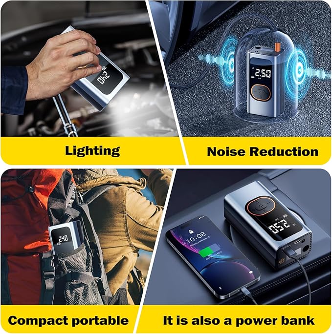 X9 Pro Portable Tire Inflator 1Min2X Faster 150PSI Air Compressor, 25000mAh - Image 6