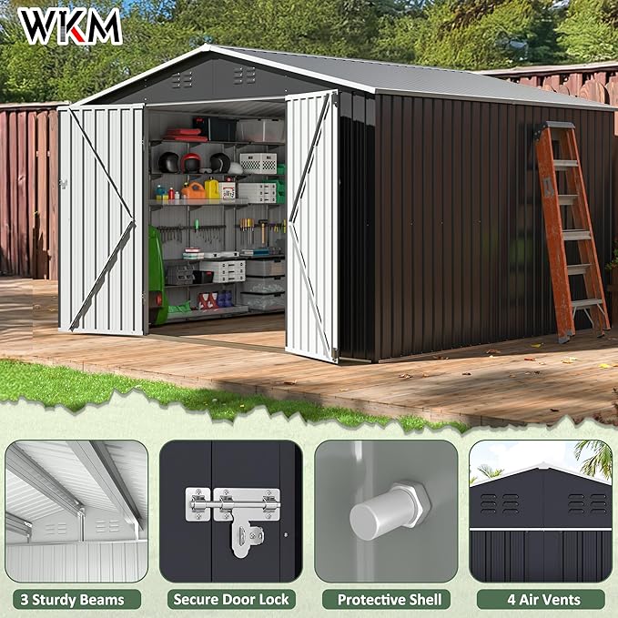 WKM 10x10 FT Outdoor Storage Shed, Utility Metal Tool Storage - Image 5