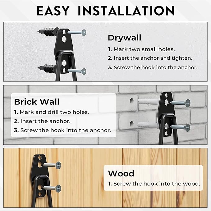 BONTEC Heavy Duty Garage Hooks, Anti-Slip Coated Black Steel - Image 6