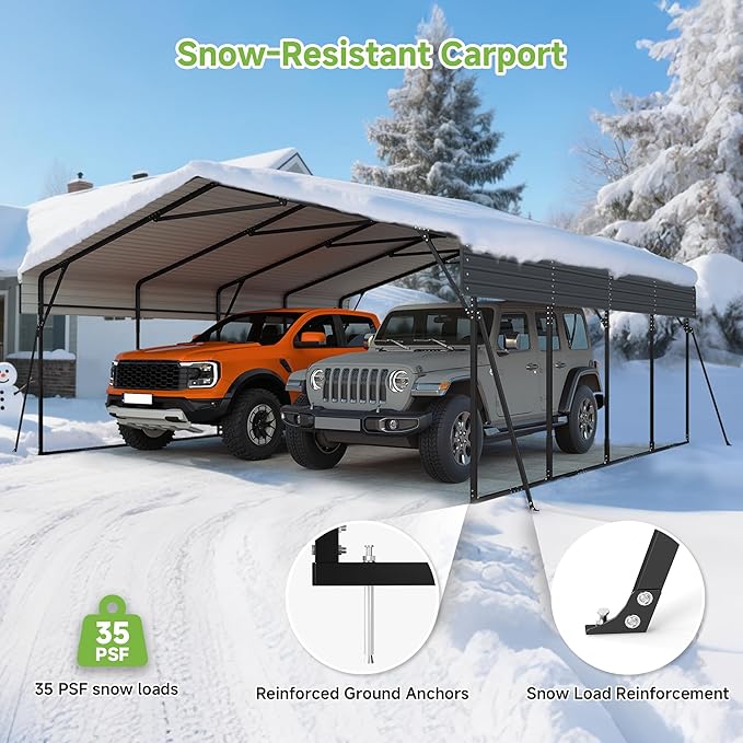 Real Relax 20x20ft Heavy Duty Metal Carport, Galvanized Steel Roof - Image 5
