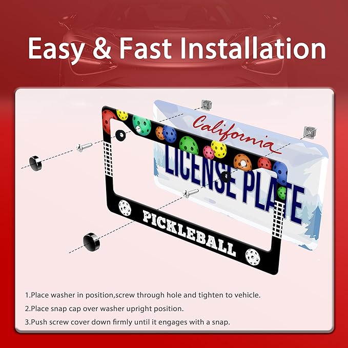 Personalized License Plate Frame Pickleball Stainless Steel Accessory Colored - Image 4