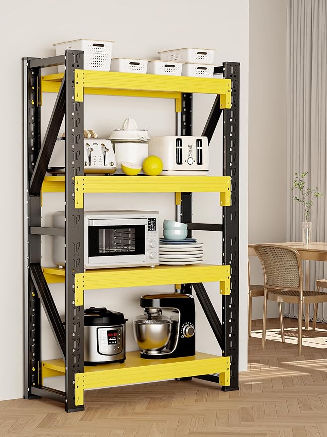 4-Tier Storage Shelves, Adjustable Industrial Metal Shelf System, 400lbs - Image 9