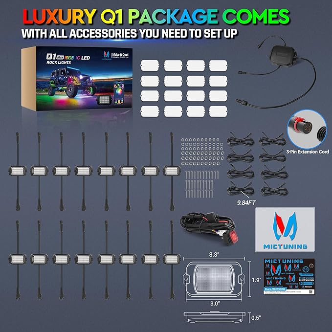 MICTUNING 2025 1000% Bright Q1 MAX RGB+IC Rock Lights, 16 Pods Chasing - Image 8