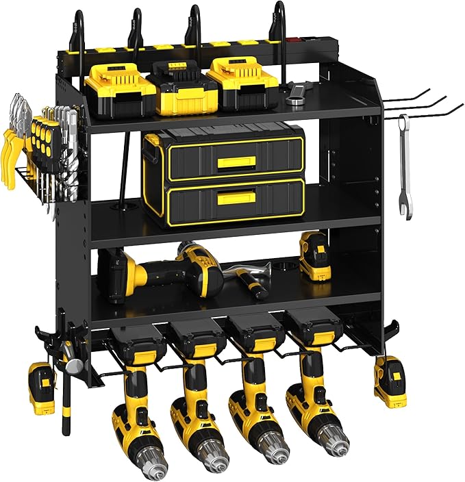 4-Layer Wall-Mounted Power Tool Organizer Rack, Heavy Duty Adjustable Shelves by CFMASTER