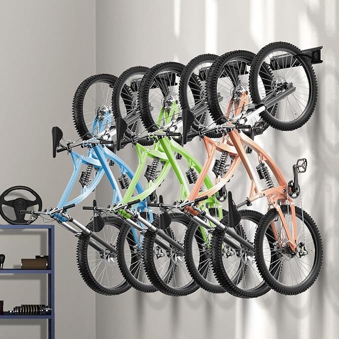 VEVOR Bike Storage Rack, 6 Bike Racks and 3 Helmets Hooks, Wall Mount Bike - Image 8