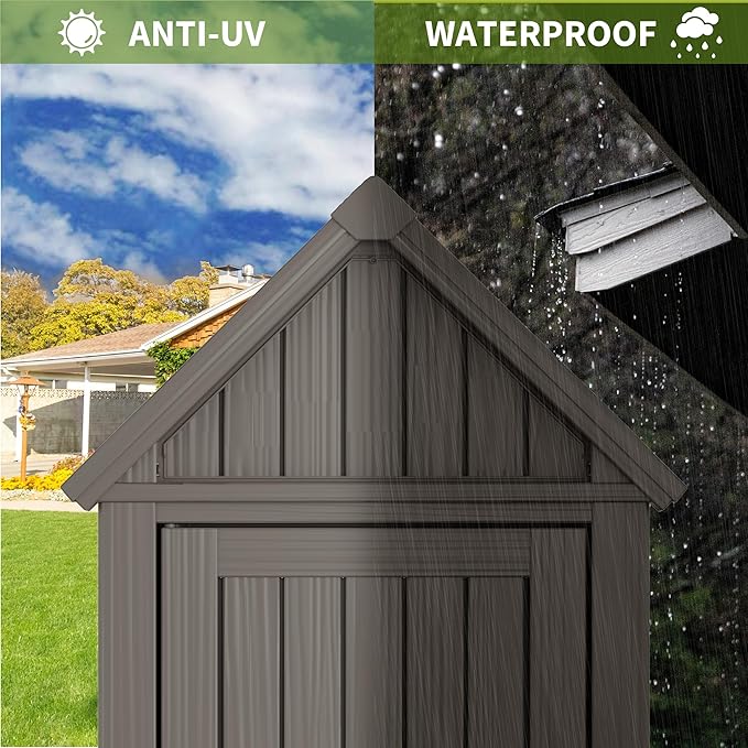 Shed Outdoor Storage Shed with Sloping Roof and Lockable Door, Resin Outdoor - Image 8