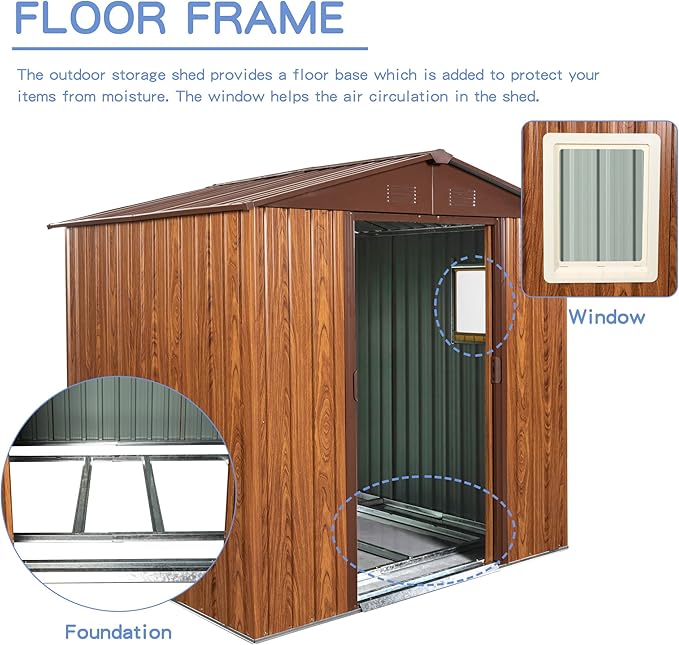 6x6 FT Outdoor Storage Shed, Metal Garden Shed - Image 4
