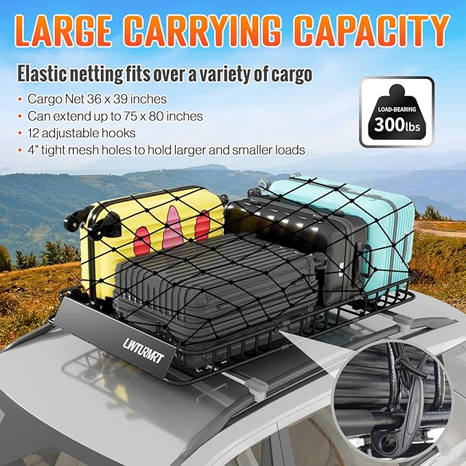 64 x 39 Inch Universal 300LB Heavy Duty Roof Rack Cargo - Image 5