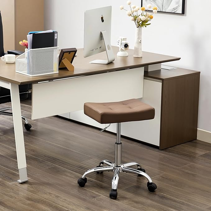 Ergonomic Desk Stool with Wheels Faux Leather Office Stool by FIRAVOE