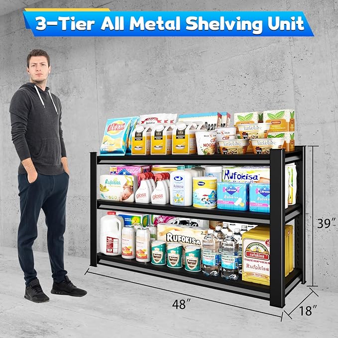 3-Tier Garage Shelving Heavy Duty，48" W Metal Shelving Unit - Image 3