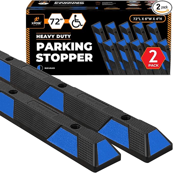 Xpose Safety 72" Heavy Duty Rubber Parking Stopper – 2 Pack Wheel Blocks by XposeSafety