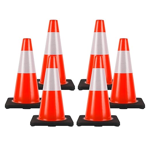 Traffic Cones 18 inch 6 Pack Heavy Duty Safety Cones Orange by StrLon
