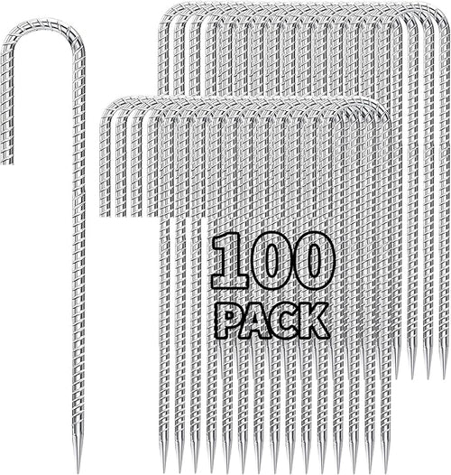 12 inch Stakes Heavy Duty 100-Pack J Hook Metal Fence Stake by Besitu