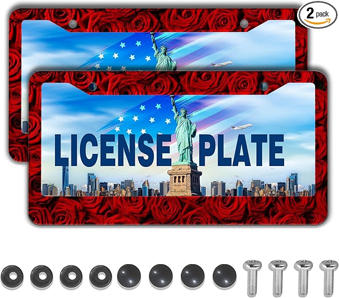 License Plate Frame Red License Plate Protector American Rose Red Rose Flower by Unknown
