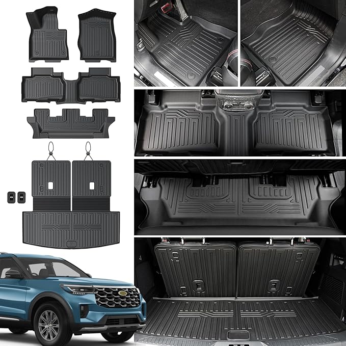 Floor Mats for 2020-2024 2025 Ford Explorer 7 Seats Bench Seat Car Mat by JOULARISE