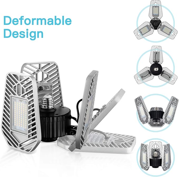 LED Garage Lights, Deformable LED Garage Ceiling Lights 9000 Lumens, 82W CRI 80 - Image 5
