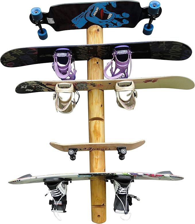 7-Place Wall-Mounted Snowboard Log Rack, Wakeboard Racks, Skateboard Holder - Image 5