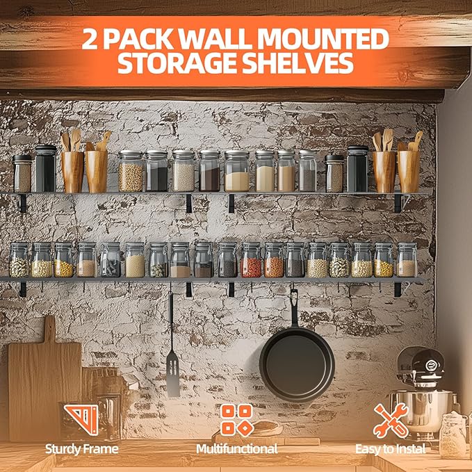 2-Pack 2x6ft Garage Wall Shelf, 72 inch Floating Shelf - Image 2