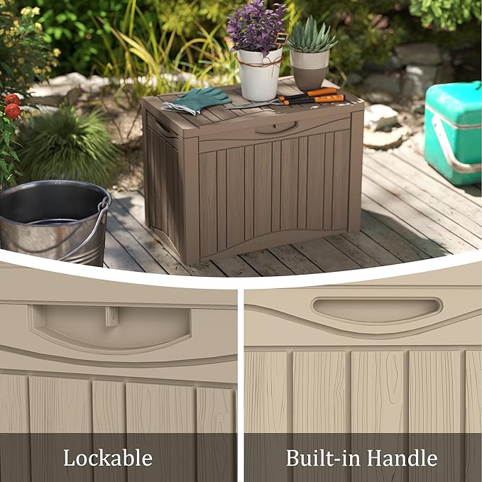 50 Gallon Lockable Resin Deck Box, Waterproof & UV-Resistant Outdoor Storage Box - Image 5