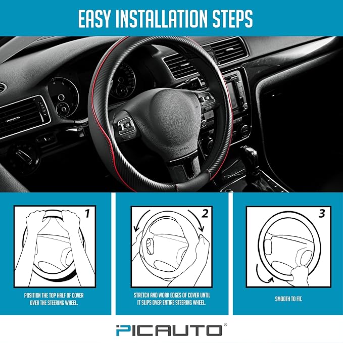PIC AUTO Steering Wheel Cover, Sports Carbon Fiber and Super Breathable Leather - Image 7