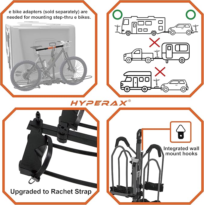 HYPERAX 2023 Volt RV -RV Approved Hitch Mounted 2 E Bike Rack Carrier - Image 4