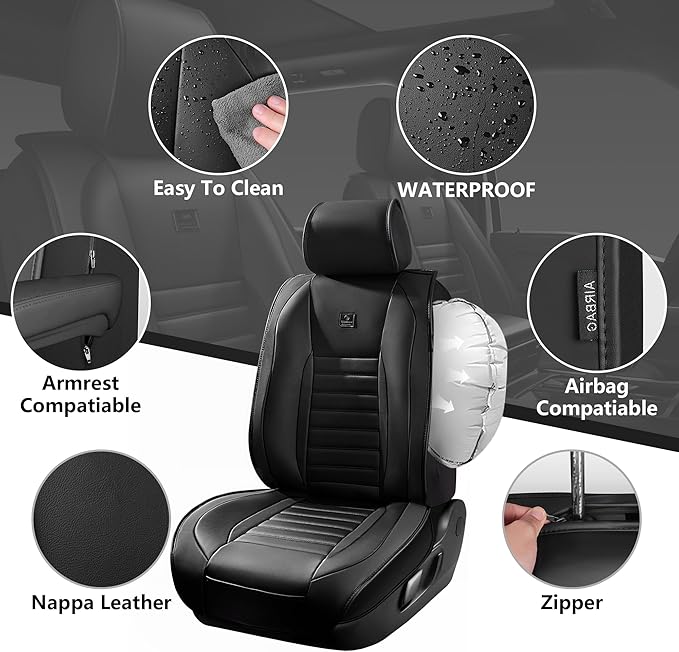 CAR PASS Nappa Leather Car Seat Covers Full Set, Luxury Seat Protector - Image 2