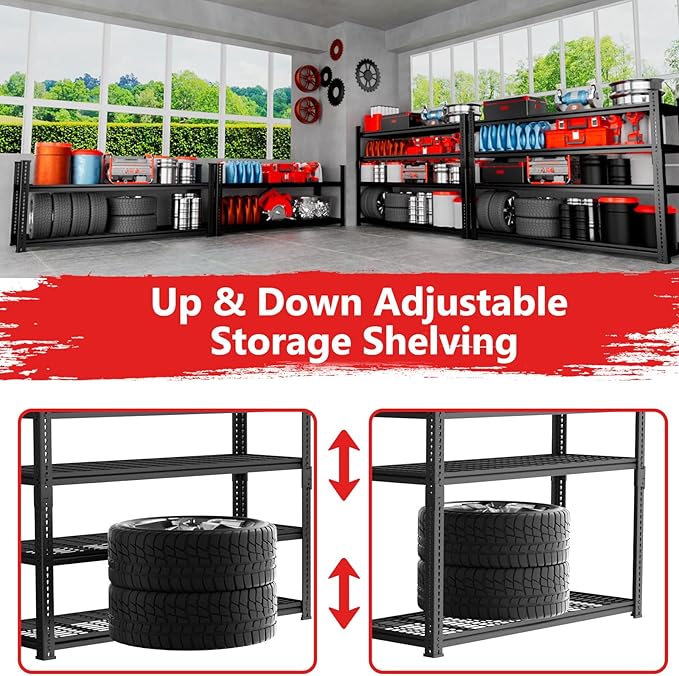 Storage Shelves, Garage Shelving Heavy Duty 2640LBS Capacity, 4 Tier Utility - Image 6