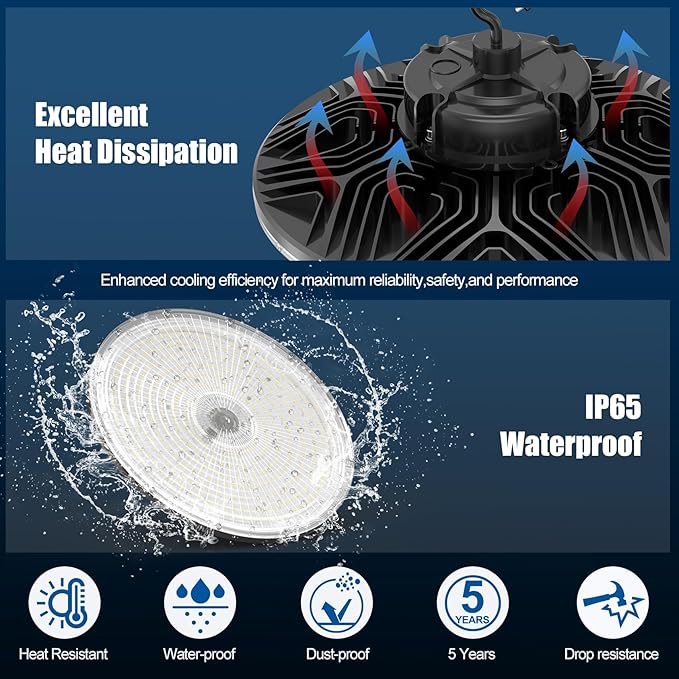 300W UFO LED High Bay Light 1-10V Dimmable, 5000K Daylight 42000LM, UL DLC - Image 5