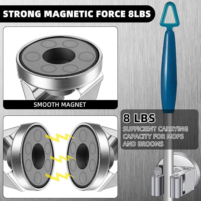 4 Pcs Magnetic Mop Broom Holder Movable Magnetic Broom Holder Rack, Anti Slip - Image 3