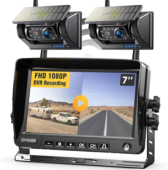 2 Magnetic Solar Wireless Backup Camera HD1080P 3 Mins DIY Installation DVR 7" by DVKNM