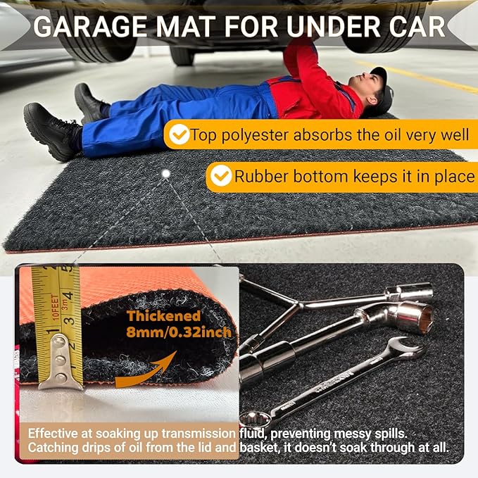 Oil Spill Garage Floor Mat, Heavy Duty 64" x 32" 8mm Thick Garage Mat - Image 2