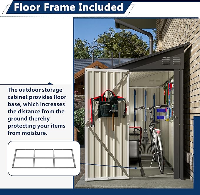 Shed Lean to Storage Shed, Outdoor 4' x 8' Metal Wall Side Storage Sheds & - Image 3