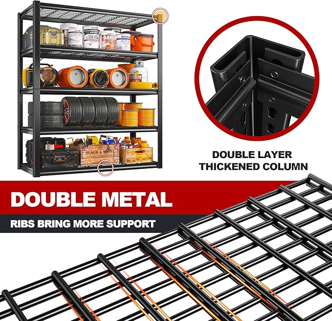 REIBII 48" W Garage Shelving Heavy Duty Load 2500LBS, 5 Tier Storage Shelves - Image 5