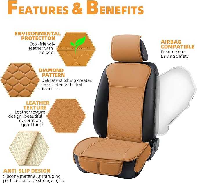 Elantrip Car Seat Cover Full Set Leather Car Seat Protector Universal fit - Image 3
