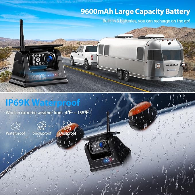 3 Magnetic Solar Wireless Backup Camera System, Quad RV Rearview Backup Cameras - Image 6