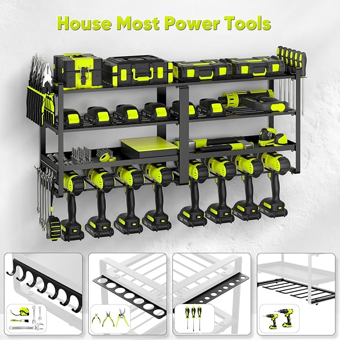 33" W Large Power Tool Organizer Wall Mount Loads 400 lbs, Heavy Duty 8 Drills - Image 3