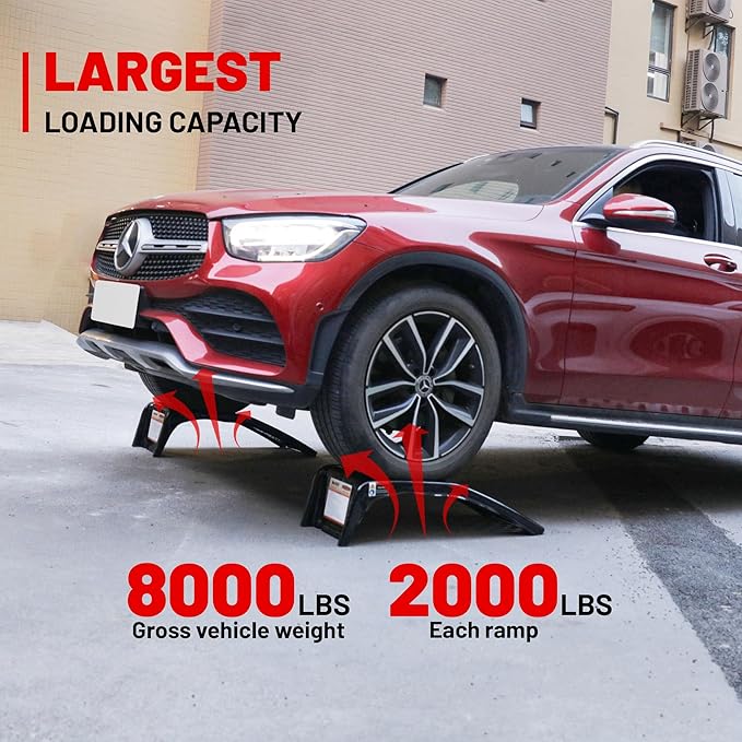 Rockland 4 Ton 8000 LBS Solid Steel Car Ramp Set, Heavy Duty Auto Truck Ramps - Image 2