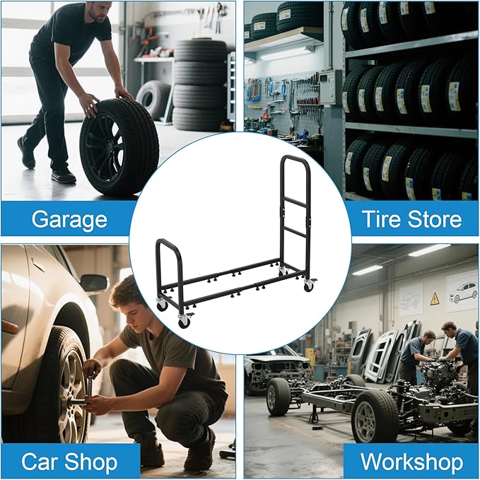 Rolling Tire Rack 43.5" x 13" x 37.4", 2 in 1 Metal Garage Tire Storage Rack - Image 6
