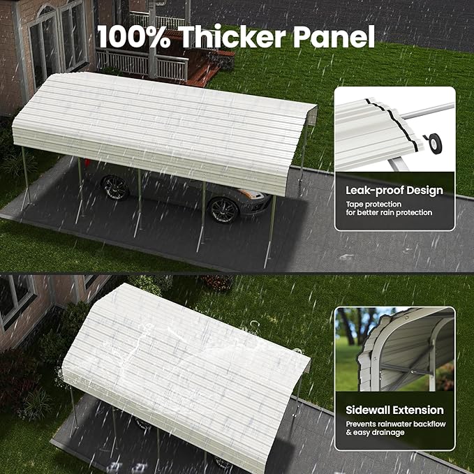 12x20ft Heavy Duty Metal Carport – Outdoor Galvanized Garage, Sturdy Structure - Image 3
