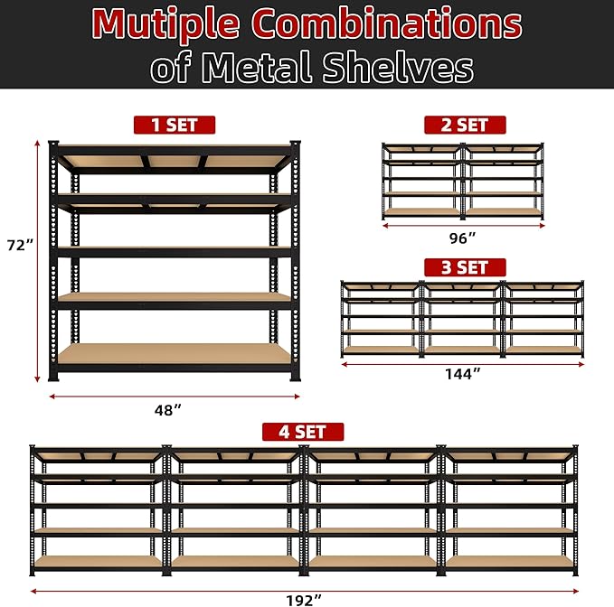 4 Packs 48" W x 24" D x 72" H Adjustable Garage Storage Shelves - Image 8