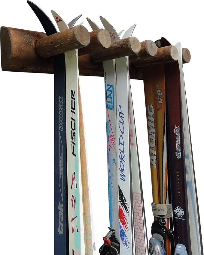 6-Place Log Ski Rack Wall Mount, Indoor Ski Storage Rack - Image 7