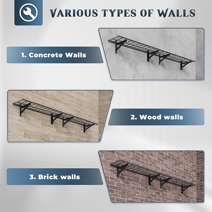 2 Pack Heavy Duty Garage Wall Shelving Set, Wall Mounted Garage Shelves 500lbs - Image 3