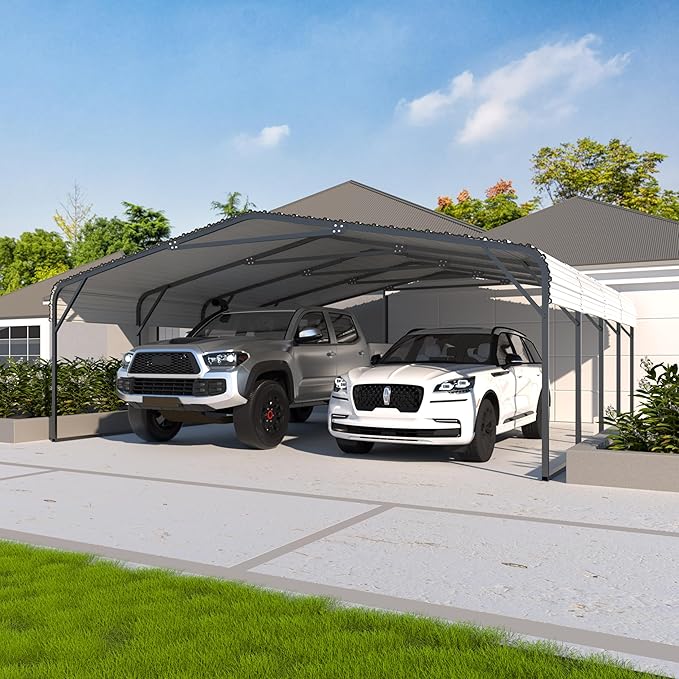 20x20 FT Carport with Metal Roof, Heavy Duty Metal Carport Canopy, Garage Car - Image 12